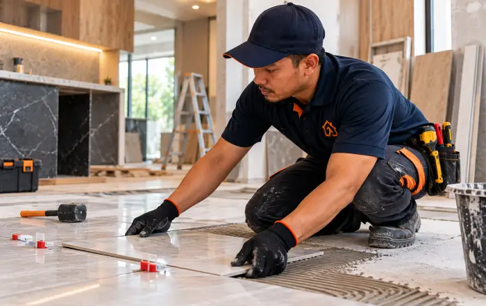 Tukang memasang tiles lantai, tukang tiles KerjaTukang untuk pelanggan yang juga perlukan kerja kabinet dapur di Bukit Bintang
